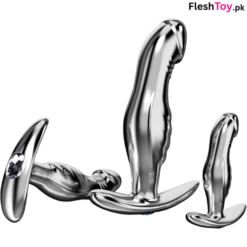 Steel Anal Plug Dildo with White Crystal