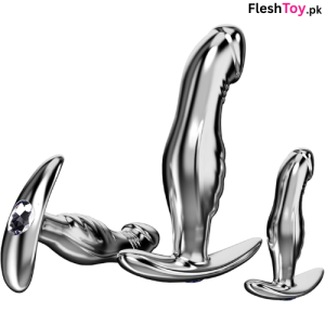 Steel Anal Plug Dildo with White Crystal